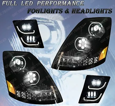 $888.25 • Buy QSC Full LED Performance Black Head Lamp Fog Light LH RH Set For Volvo VNL 04-17