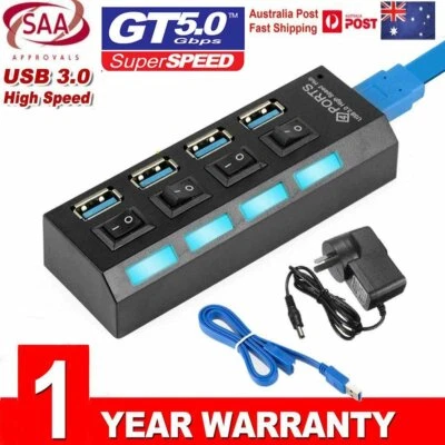 $9.99 • Buy 4 Port USB 3.0 HUB Powered AC Adapter Cable High Speed Splitter Extender