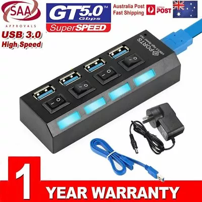 $13.99 • Buy 4 Port USB 3.0 HUB Powered AC Adapter Cable High Speed Splitter Extender
