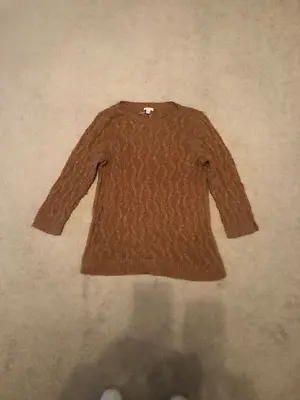 Womens J Jill Sweater Golden Brown L Cable Knit Cotton Blend • $13.98