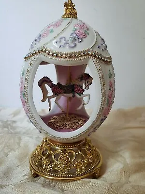 Franklin Mint House Of Faberge Porcelain Musical Carousel Egg 24k Gold Accented • $174.99