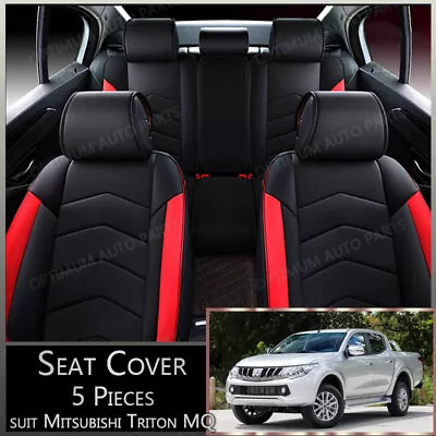 $175 • Buy Black Red 5 Seats PU Leather Seat Covers To Suit Mitsubishi Triton MQ 2015-2018