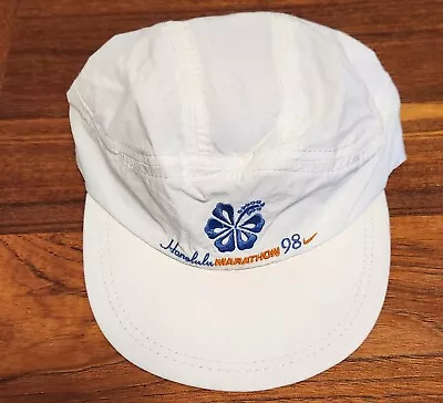 Vintage 90s Honolulu Marathon 4 Panel Adjustable Cap White 1998 • $29.99