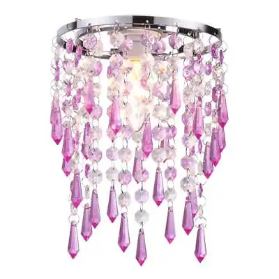 Stylish Easy Fit Non Electric Ceiling Pendant Light Purple And Clear Jewel Drops • £12.50