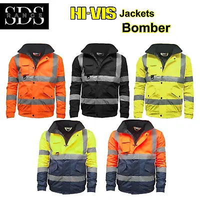 Men Hi Vis Viz Waterproof Bomber Jacket | High Visibility Safety Work Wear Coat • £22.55