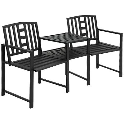 2 Seat Garden Deck Chair Bench With Table Metal Frame For Patio Backyard Porch  • $163.27