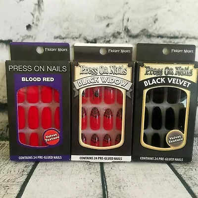 FRIGHT NIGHT Red Black 1* 24pc Set Pre-Glued HALLOWEEN Press On Nails YOU CHOOSE • $9.97