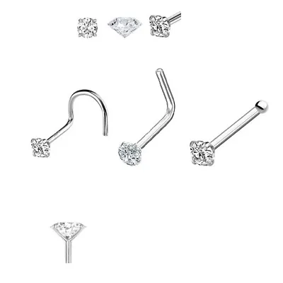 14K White Gold 20G 18G Diamond Nose Ring With Choose L-Shape Nose Bone Or Screw • $38.18