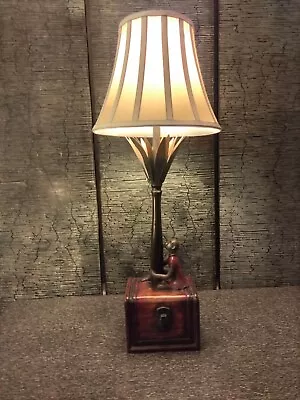 VTG Palm Tree Table Lamp Monkey On Chest 28  3 Way/ Bronze Metal Palm Leaves • $168