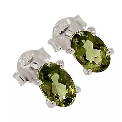 Faceted Natural Moldavite 925 Sterling Silver Earrings - Stud SY4 CE28570 • $16.99