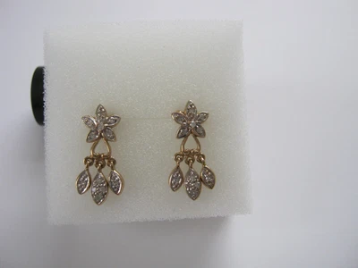 £229 • Buy 9ct Yellow Gold Diamond Fancy Cluster Drop Earrings