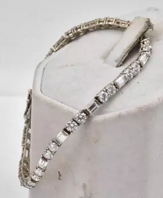 Sterling Silver Baguette & Round CZ Ladies Modern TENNIS Bracelet 6.75  Long • $33