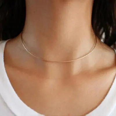 THIN MIRRORED COLLAR NECKLACE Shiny Metal Choker GOLD/SILVER PLATED Circle 80s • $1.99