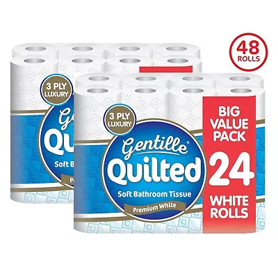 48 Toilet Rolls Gentille Quilted 3 Ply Luxury Soft & Strong Tissue Paper • £17