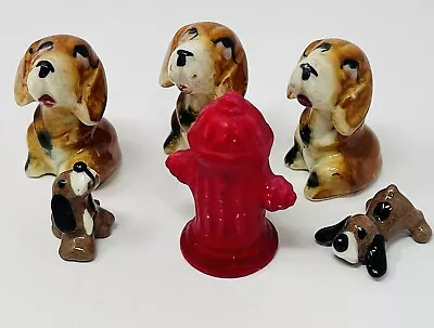 Vintage Bone China Miniature Dog Family Basset Hounds With Fire Hydrant • $22.50