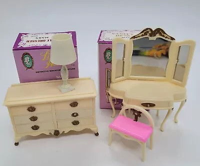 Vintage Marx Little Hostess VanityBench Dollhouse Furniture Lamp Double Dresser • $34.99