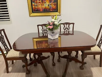 $800 • Buy Chippendale Cedar Dining Table With Glass Top, On 2 Pedestals Ball And Claw Feet