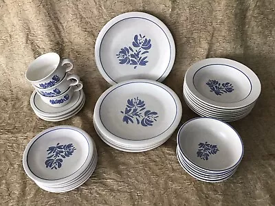 Vintage Set Of 30 Pieces Pfaltzgraff Yorktowne Stoneware Dishes Blue Floral • $102.42