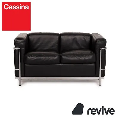 Cassina LC2 Leather Sofa Black Two Seater Le Corbusier Chrome • £5299.50