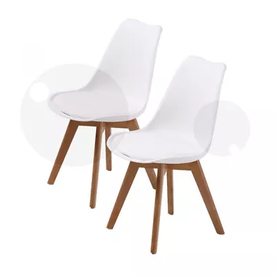 2X Retro Replica PU Padded DSW Beech Dining Chairs Cafe Kitchen • $129