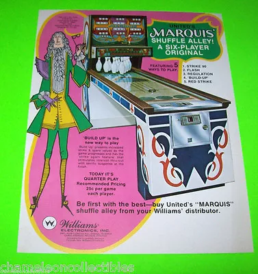 MARQUIS 1975 ORIGINAL SHUFFLE ALLEY BOWLING GAME PROMO SALES FLYER Vintage Retro • $32.30