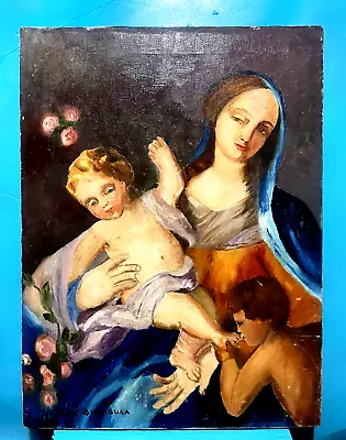 Original Oil Painting Vintage Art By Siragusa Classic Styled Madonna Child Nice • $339.35
