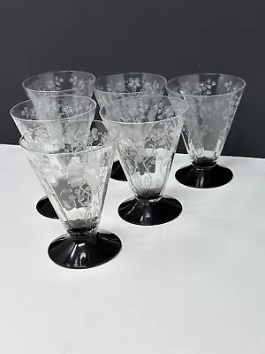 $149.99 • Buy Morgantown Baden Black Stem Etched Ice Tea Footed Tumbler Set Of Six
