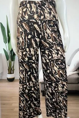 Zara Basic Wide Leg Palazzo Pants High Waist Pull On Camo Print Size Medium • $19.99