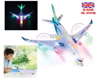 Bump & Go Aeroplane Flashing Led Light Music Toy Airbus Plane Kid Toys UK Stock • $30.96