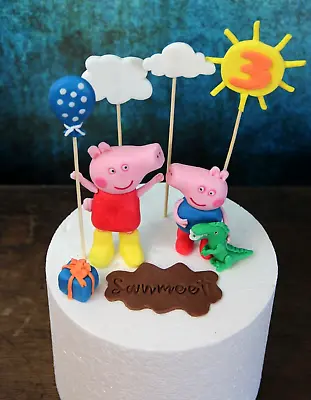 PEPPA PIG & GEORGE Inspired Edible Handmade Figurines & Name Plaque Cake Topper • £49.99