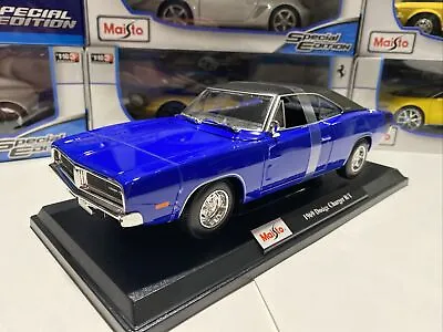 1969  Dodge Charger R/T - Blue. 1/18 Scale Maisto Diecast Model - New In Box • $49.95