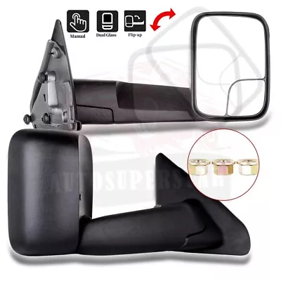 Towing Mirrors LH&RH Manual Tow Side Mirrors For Dodge Ram 1500 Truck 2002-08 • $83.99