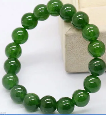Natural 10mm Dark Green Jade Round Gemstone Beads Stretchy Bangle Bracelet 7.5'' • $2.69