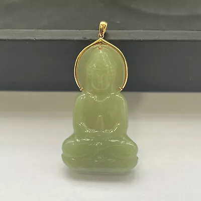 18K Gold Natural A Jade HeTian JADE Pendant Handmade Quan Yin 2.1 Inch Kwan Yin • $900