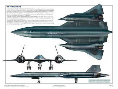 SR-71 Blackbird Three Views Military Airplane Educational Poster 24x18 • $16.49