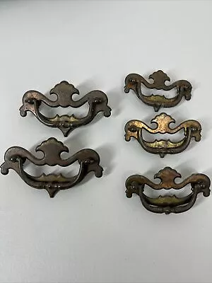 Lot Of 5 Vintage Brass Tone Drawer Pulls Hardware Dresser Bureau Decor • $7.99