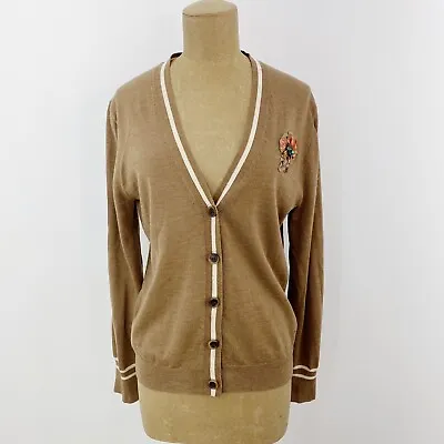 J Crew Tan Brown Merino Wool Knit Lightweight Embellished Cardigan Sweater M • $9.99