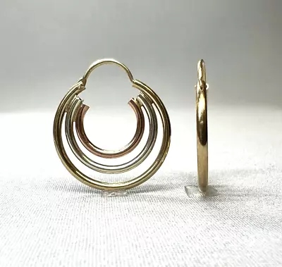 VINTAGE Preloved 14K Yellow/White/Rose Gold Triple Hoops W/ Hoop Wire • $129