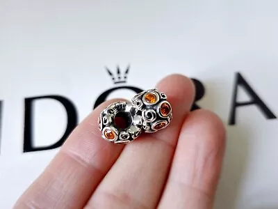 Rare Pandora Silver Bead Charm With Orange Cubic Zirconia • £70