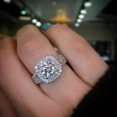 2.00 Tcw Moissanite Round Cut Engagement Wedding Halo Ring 14K White Gold Plated • $168.54