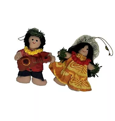 Hawaiian Christmas Boy And Girl  Pair Ornaments Kikki Hula Ukulele • $29