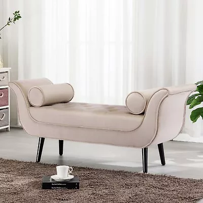 Bedroom Bench With Rolled Arms Tufted Upholstered Bench Cushioned Accent Bench • $179.99