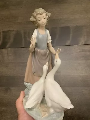 Vintage Figurine By Lladro Young Girl With Two Geese Porcelain Spain • $70