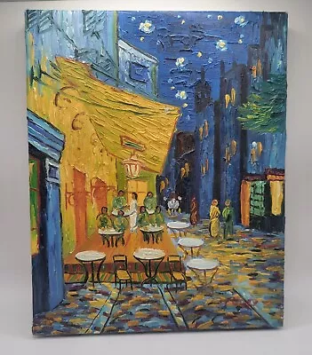 Sidewalk Cafe Cityscape Sidewalk Night Fall Painting Terrace Van Gogh Style 8×10 • $21.25