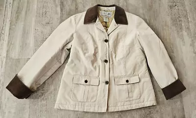 VTG LL Bean Chore Jacket Barn Coat Tan Sz Small Quilt Insulated Corduroy Collar • $56.99