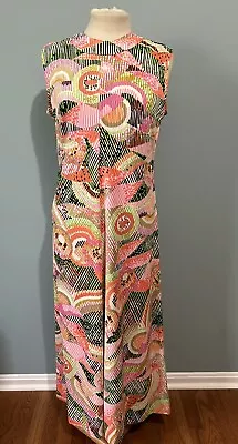 Vintage 60s 70s Maxi Dress Gown Mod Print Fabric • $33