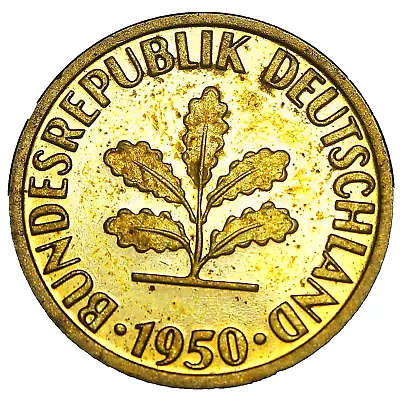 Germany 5 Pfennig 1950-F Unc~Oak Leaves~Rare~Free Shipping~#A42 • $6.99