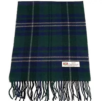 Men Womens 100% Cashmere Scarf Wrap Made In England Plaid Forest Blue Camel #A • $10.50