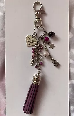 Handmade Keyring / Bag Charm * Mum To Be * Heart Teddy Purple Tassel • £3.50