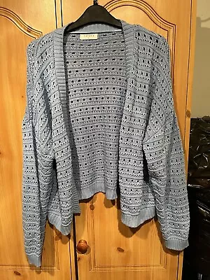 Ladies Size L Light Blue Crochet Look Cardigan Matalan • £6